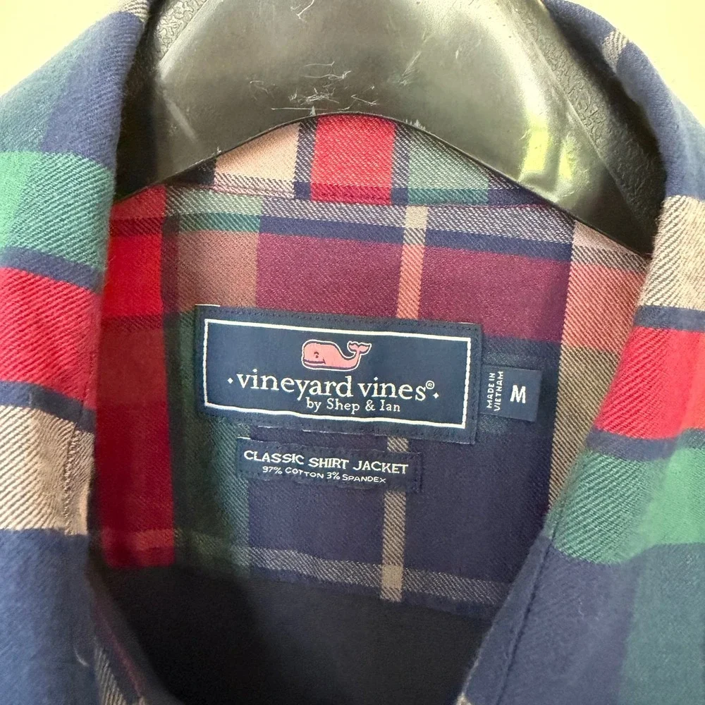 Vineyard Vines Classic Fit Flannel Shirt Jacket Deep Bay Plaid M 1W011139